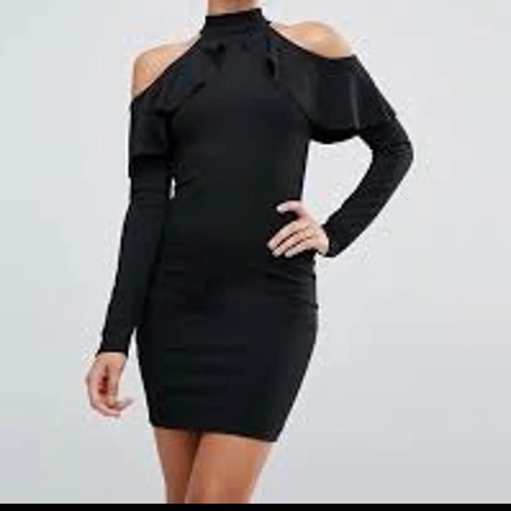 Black shoulder cut out black dress